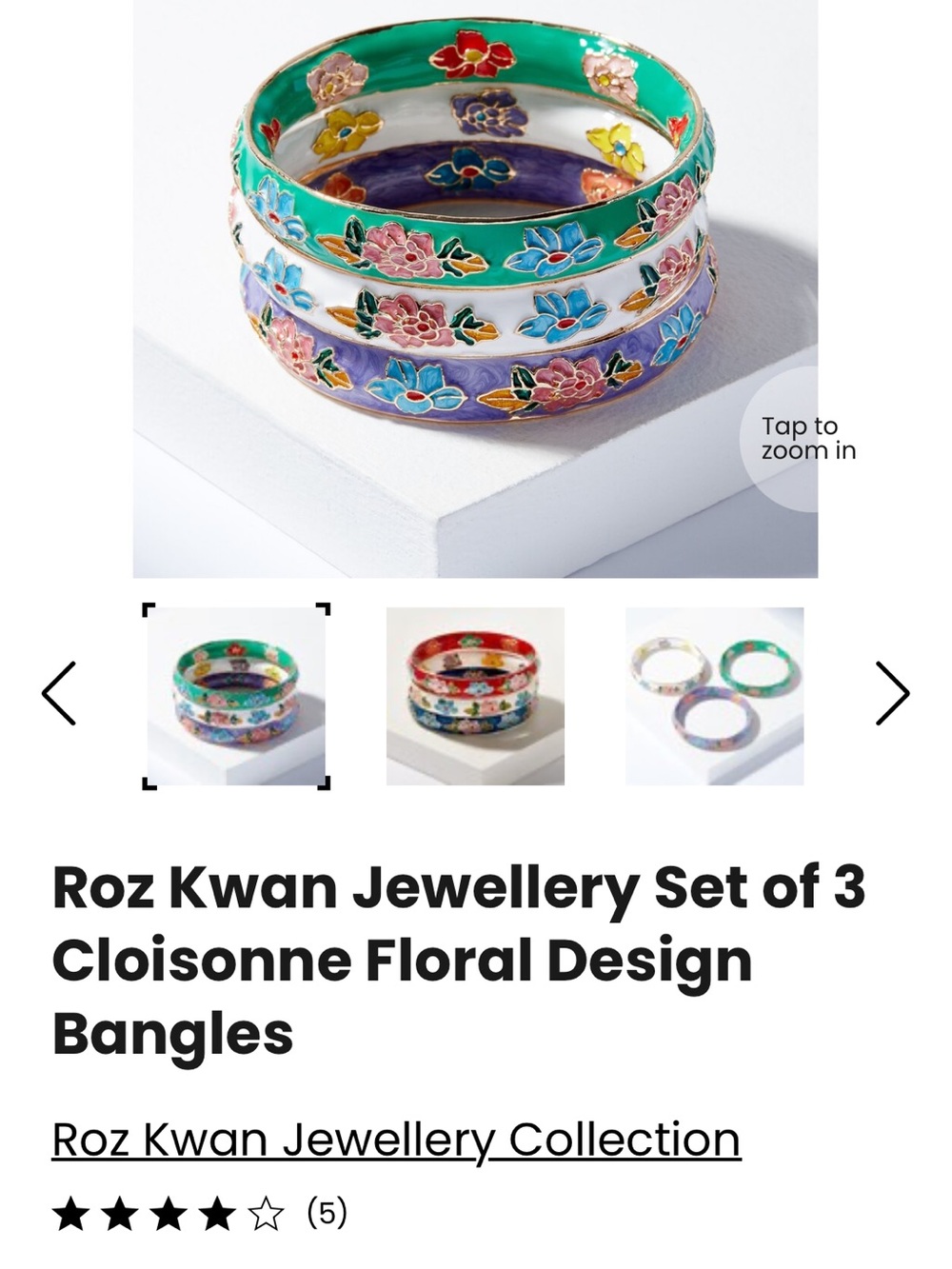 Never Worn! Roz Kwan Set of 3 Cloisonné Floral Bangles - Green, Lavender, White